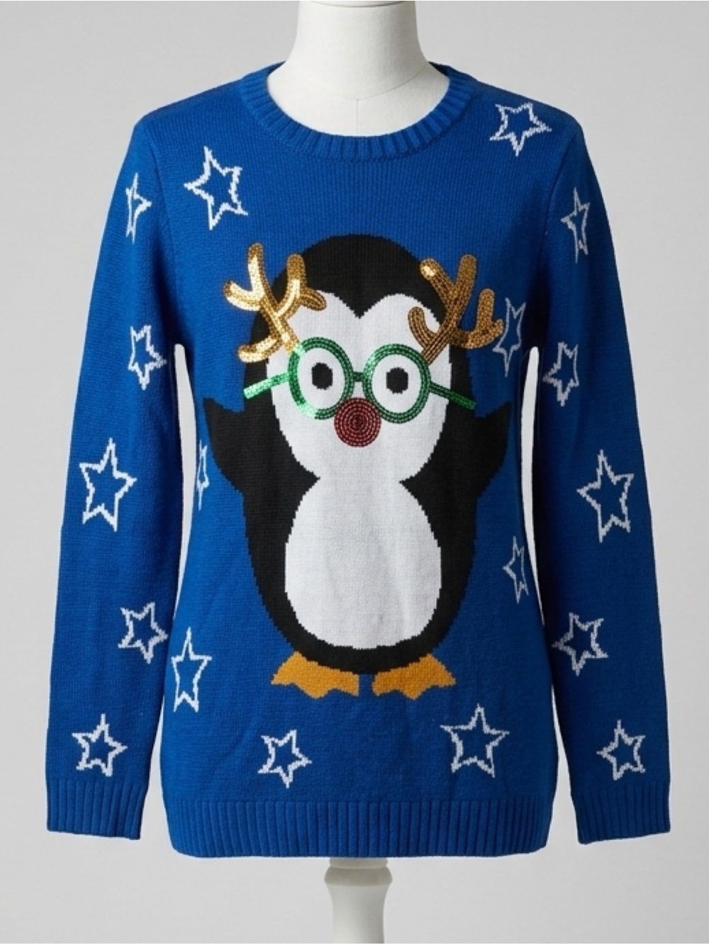 Derek Heart Sequin Penguin Winter Holiday Sparkly Christmas Sweater Size Med